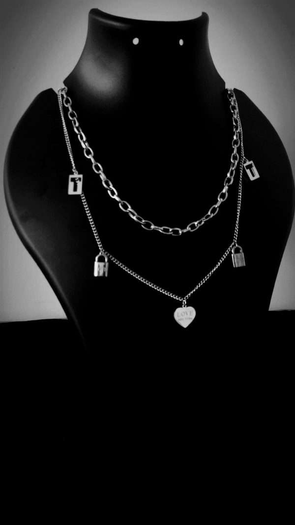 Urban Lock & Love Layered Necklace – Silver - Image 2