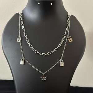 Urban Lock & Love Layered Necklace – Silver