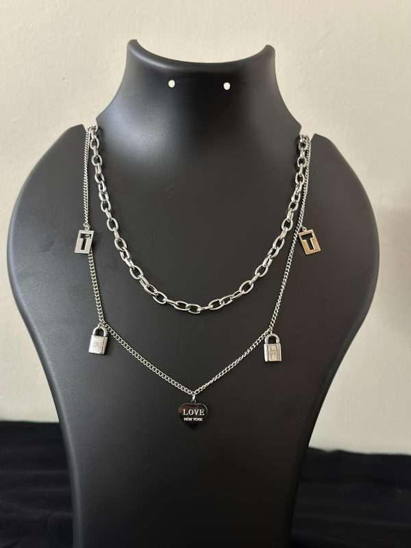 Urban Lock & Love Layered Necklace – Silver