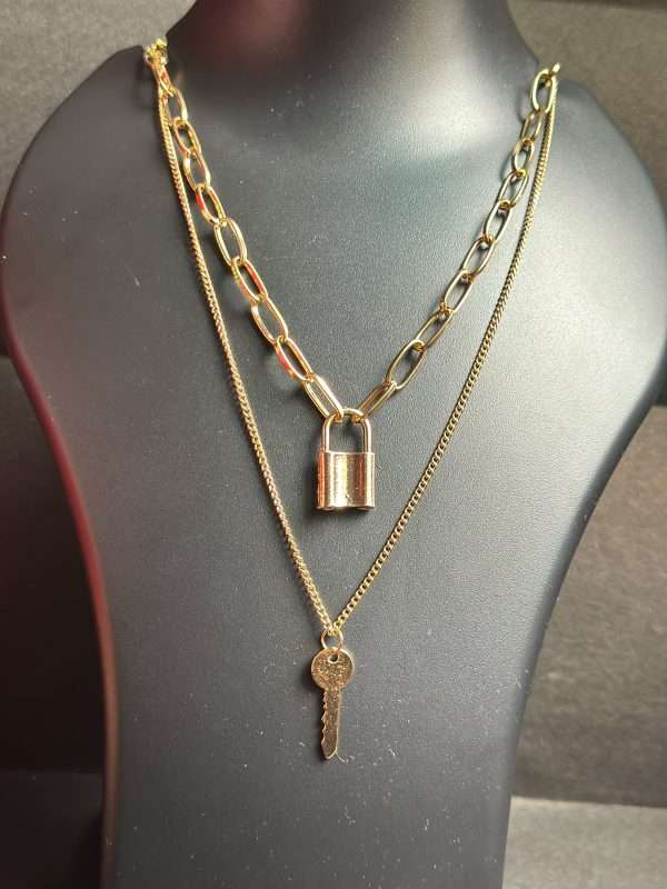 Gold Lock & Key Layered Necklace - Image 3