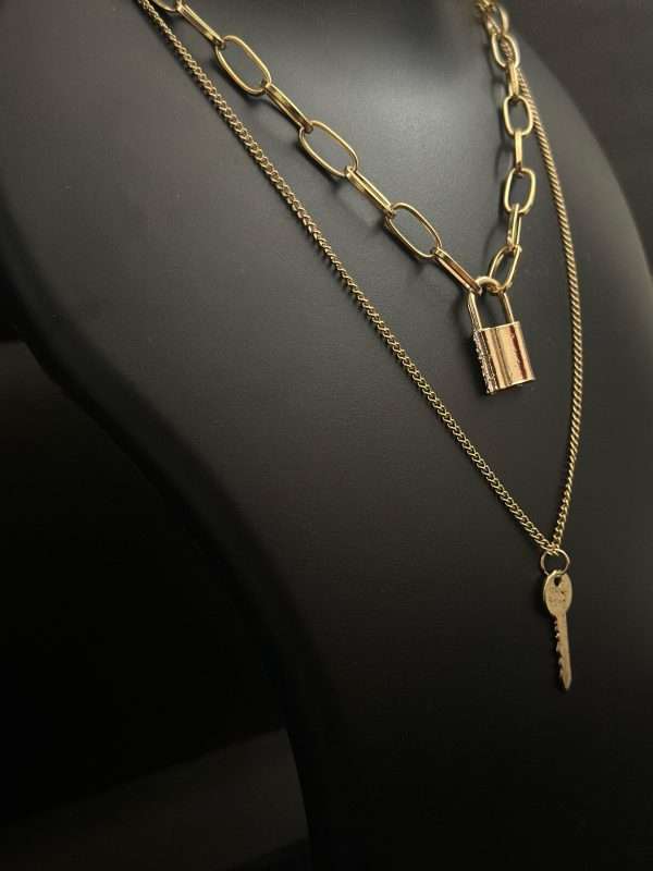 Gold Lock & Key Layered Necklace - Image 2