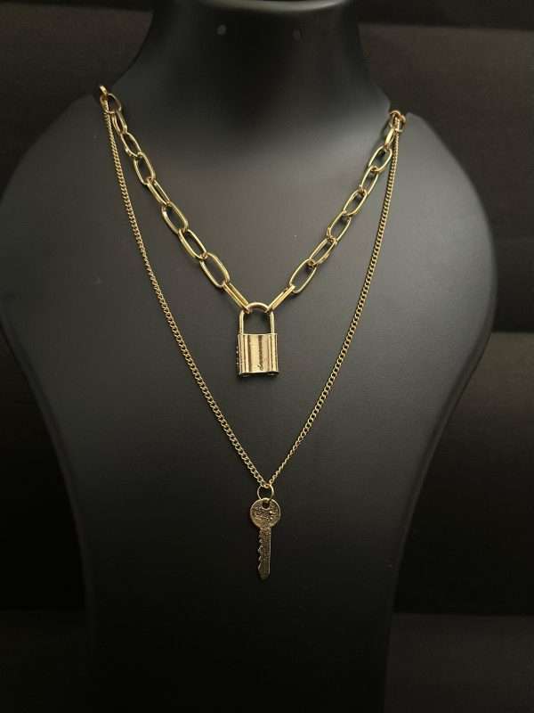 Gold Lock & Key Layered Necklace