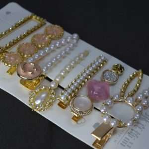 Elegant Pearl & Stone Hair Clip Set – 9 Pieces