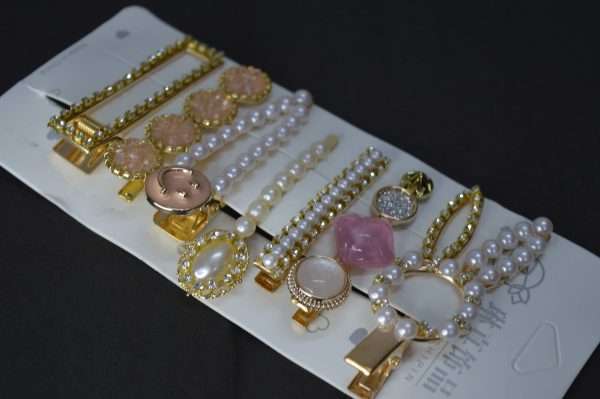 Elegant Pearl & Stone Hair Clip Set – 9 Pieces