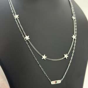 Layered Star Charm Necklace – Silver