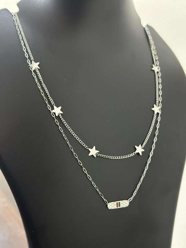 Layered Star Charm Necklace – Silver