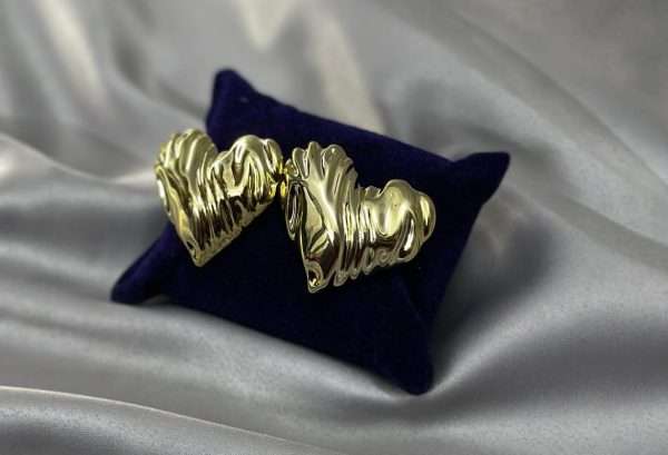 Gold Sculpted Heart Earrings - Image 2
