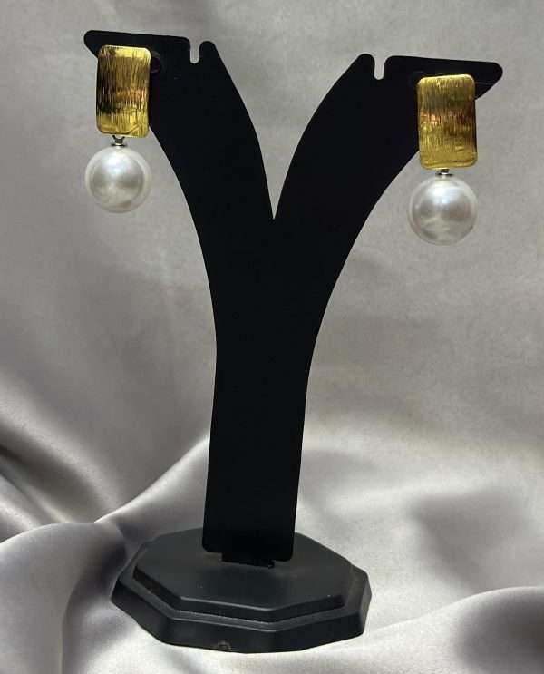 Classic Gold Pearl Drop Earrings - Image 2