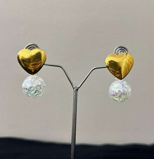Golden Heart & Pearl Drop Earrings - Image 2