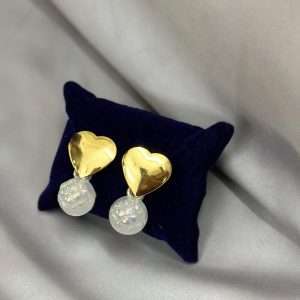Golden Heart & Pearl Drop Earrings