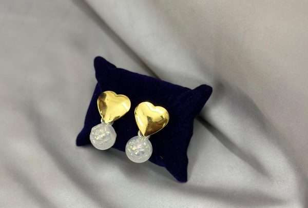 Golden Heart & Pearl Drop Earrings